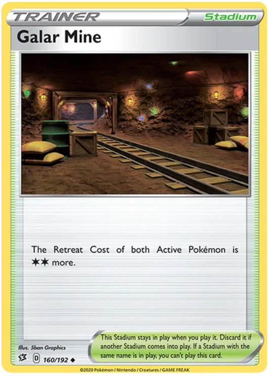 Voorkant van de originele Galar Mine #160 Uncommon Stadium Trainer kaart uit de Rebel Clash set.