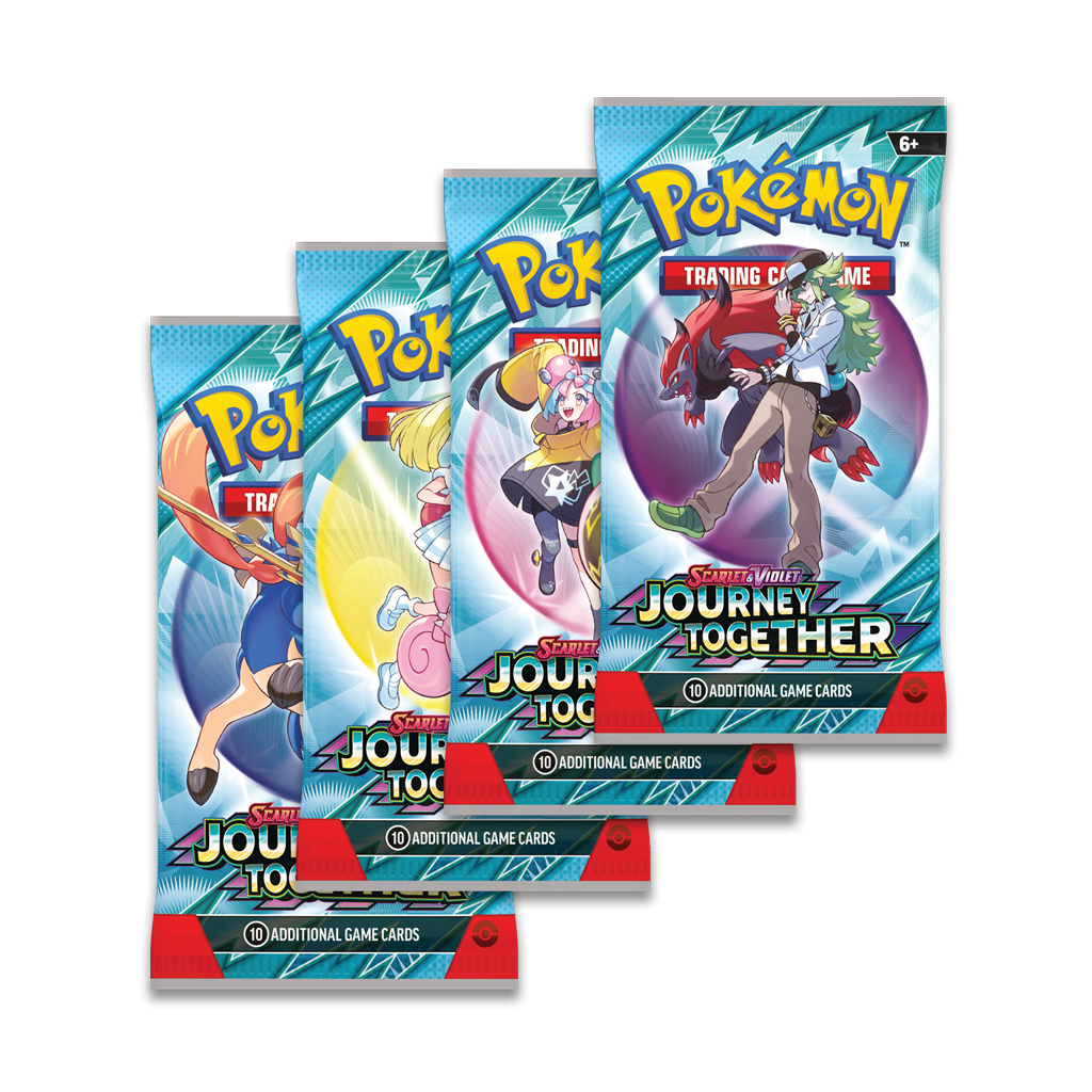 Pokémon Journey Together booster pack uit de Scarlet & Violet serie met 10 kaarten en 1 energy kaart, inclusief krachtige Pokémon ex.