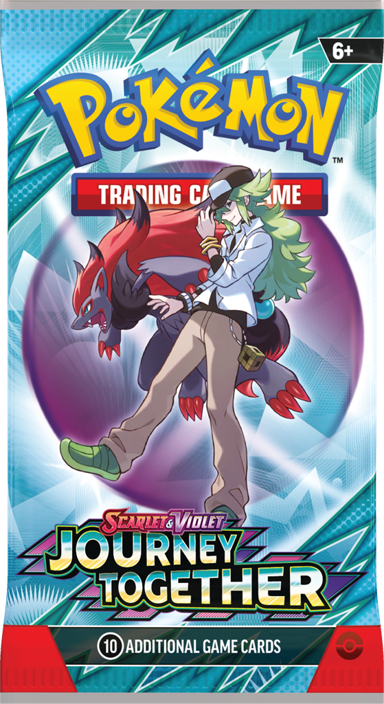 Pokémon Journey Together booster pack uit de Scarlet & Violet serie met 10 kaarten en 1 energy kaart, inclusief krachtige Pokémon ex.