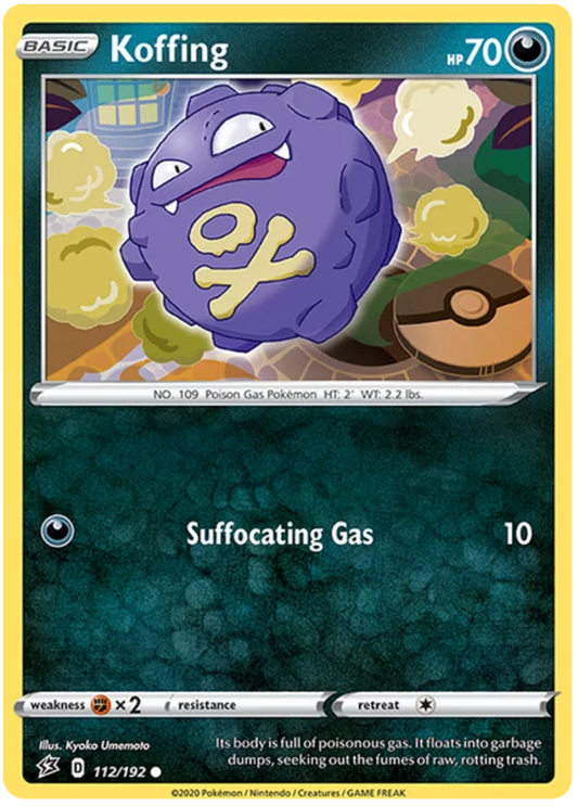 Voorkant van de originele Koffing #112 Common Pokémon kaart uit de Rebel Clash set.