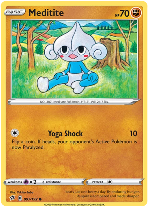 Pokémon TCG Meditite kaart uit de Rebel Clash set, common #097/192