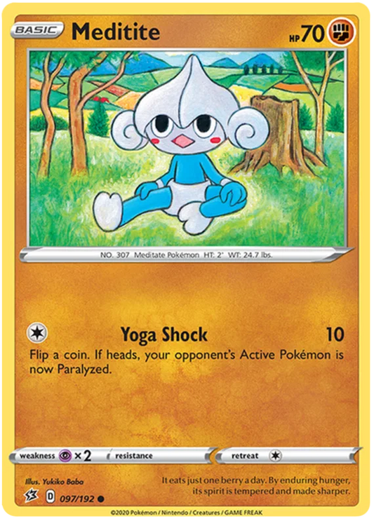 Pokémon TCG Meditite kaart uit de Rebel Clash set, common #097/192