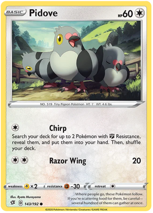 Pokémon Pidove kaart nummer 143 uit de Rebel Clash set, common rariteit