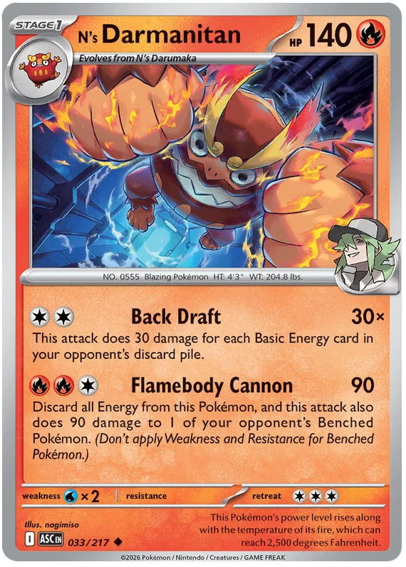 N's Darmanitan common kaart #033 uit de Pokemon TCG Pocket set Ascended Heroes