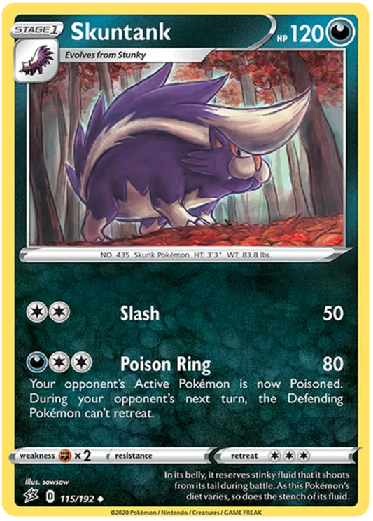 Voorkant van de originele Skuntank #115 Rare Pokémon kaart uit de Rebel Clash set.