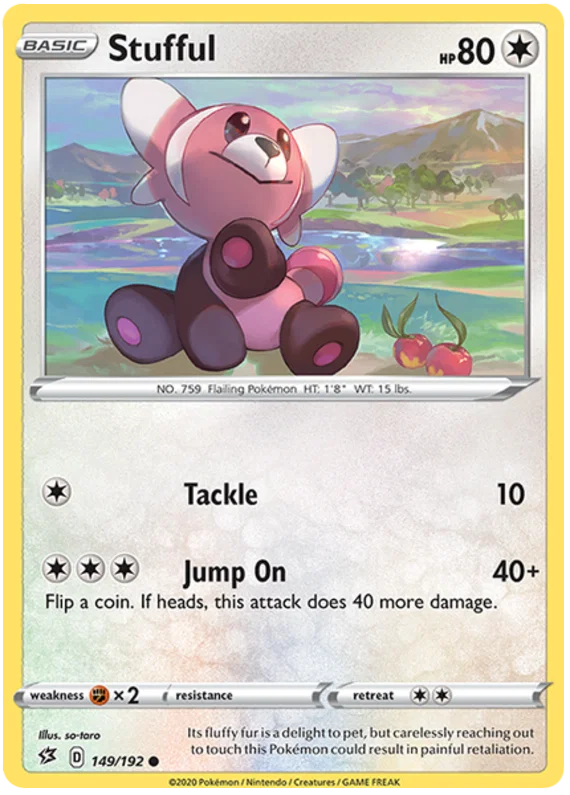 Voorkant van de originele Stufful #149 Common Pokémon kaart uit de Rebel Clash set.