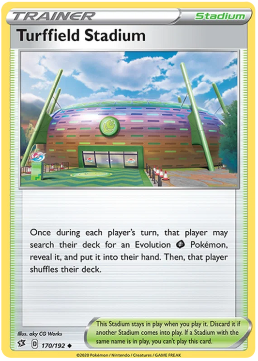 Turffield Stadium kaart uit Pokémon TCG Rebel Clash, Trainer stadium met stadionillustratie