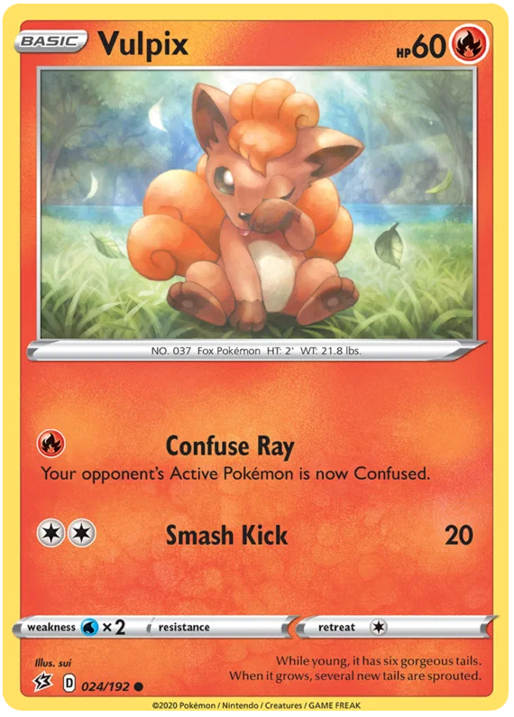 Voorkant van de originele Vulpix #024 Common Pokémon kaart.