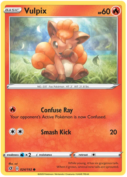 Voorkant van de originele Vulpix #024 Common Pokémon kaart.