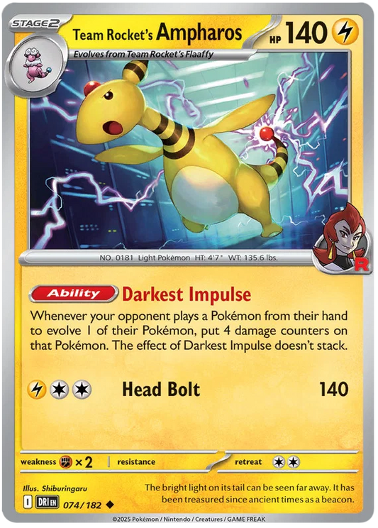 Pokémon Team Rocket's Ampharos common kaart #074 uit Destined Rivals