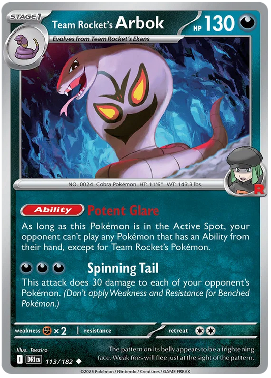 Team Rocket's Arbok common kaart #113 uit de Pokémon Destined Rivals set