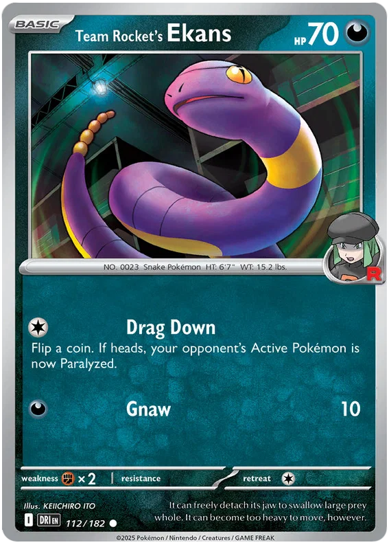 Team Rocket's Ekans #112 common kaart uit de Pokémon Destined Rivals set