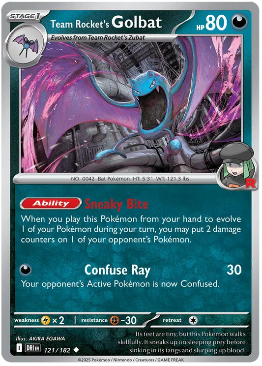 Team Rocket's Golbat #121 common kaart uit de Pokémon Destined Rivals set