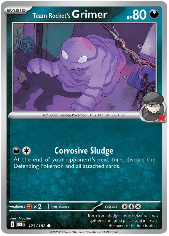 Team Rocket's Grimer common kaart nummer 123 uit Pokémon Destined Rivals set