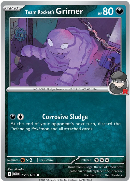 Team Rocket's Grimer common kaart nummer 123 uit Pokémon Destined Rivals set