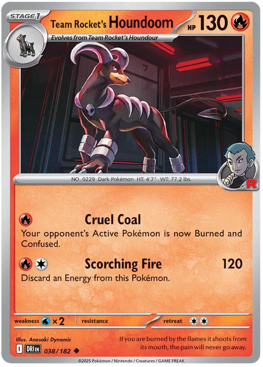 Team Rocket's Houndoom common kaart uit de Pokémon Destined Rivals set, kaartnummer 038