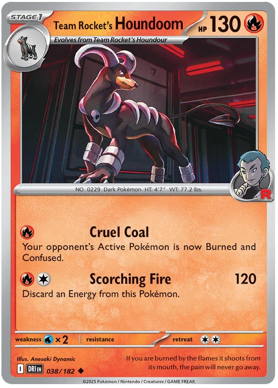 Team Rocket's Houndoom common kaart uit de Pokémon Destined Rivals set, kaartnummer 038