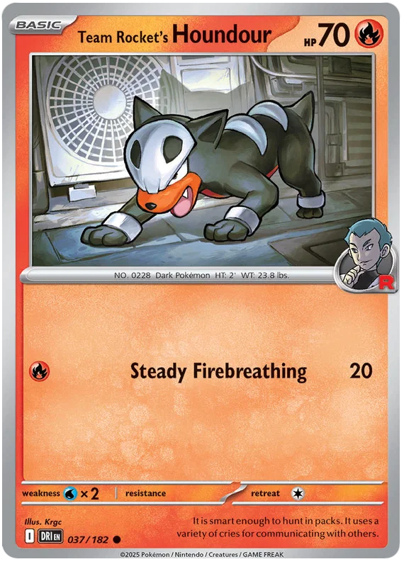 Team Rocket's Houndour common kaart #037 uit de Pokémon set Destined Rivals