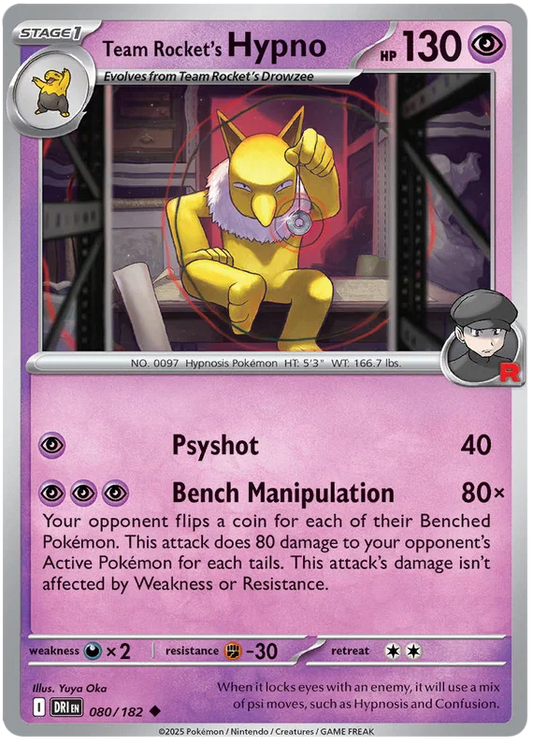 Team Rocket's Hypno common kaart #080 uit de Pokémon Destined Rivals set