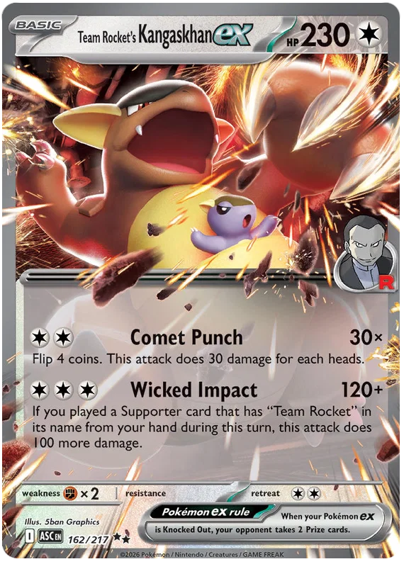 Team Rocket's Kangaskhan ex pokémon kaart nummer 162 uit Ascended Heroes