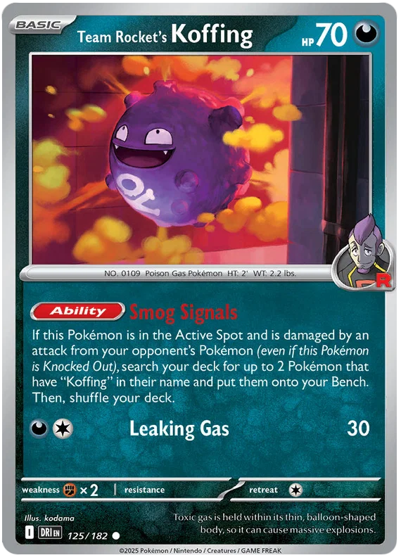 Team Rocket's Koffing #125 common kaart uit Pokémon Destined Rivals set