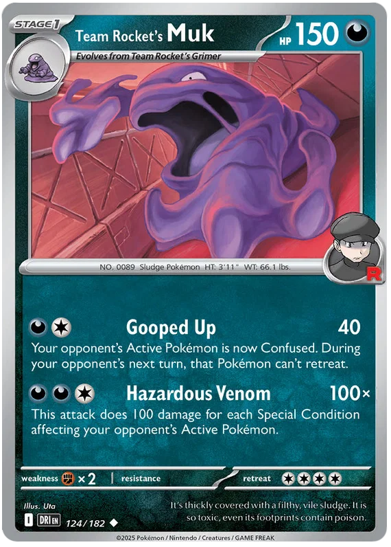 Team Rocket's Muk #124 common kaart uit de Pokémon Destined Rivals set