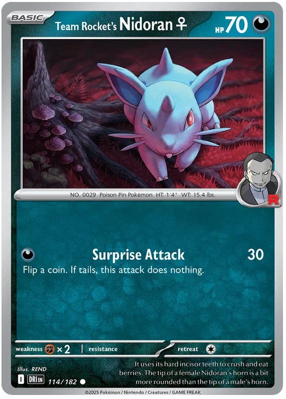 Team Rocket's Nidoran common #114 uit de Pokémon Destined Rivals set