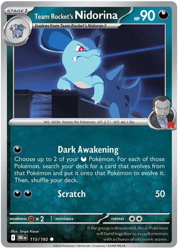Team Rocket's Nidorina common #115 pokemonkaart uit de Destined Rivals set
