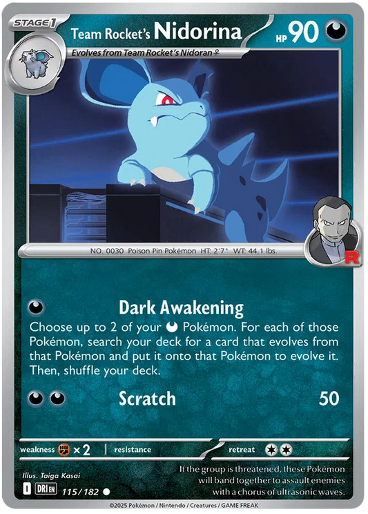 Team Rocket's Nidorina common #115 pokemonkaart uit de Destined Rivals set