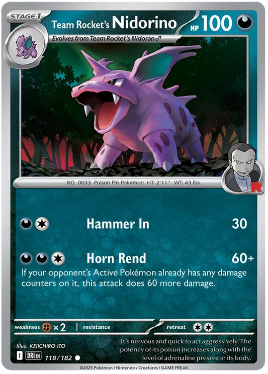 Team Rocket's Nidorino common pokémonkaart #118 uit de Destined Rivals set