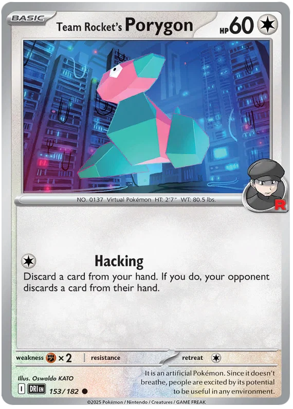 Team Rocket's Porygon common kaart #153 uit de Pokémon Destined Rivals set