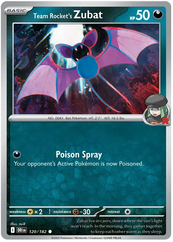 Pokémon Team Rocket's Zubat common kaart nummer 120 uit de Destined Rivals set