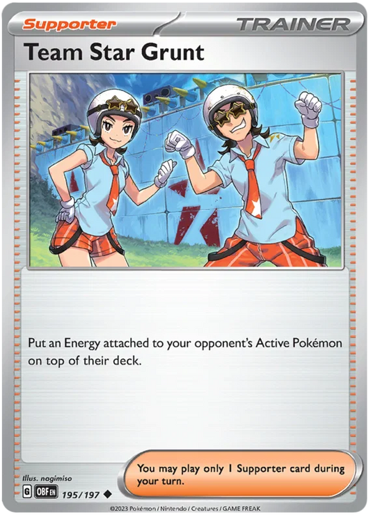 Pokémon Team Star Grunt common kaart nummer 195 uit de Obsidian Flames set