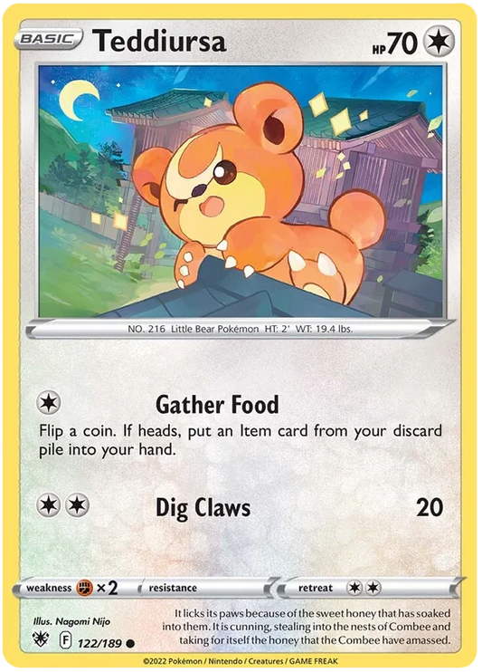 Teddiursa common Pokémon kaart nummer 122/189 uit Astral Radiance