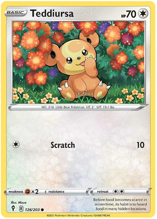 Teddiursa common kaart #126/203 uit de Pokémon Evolving Skies set