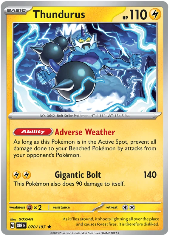 Thundurus holo kaart #070 uit de Pokemon Obsidian Flames set