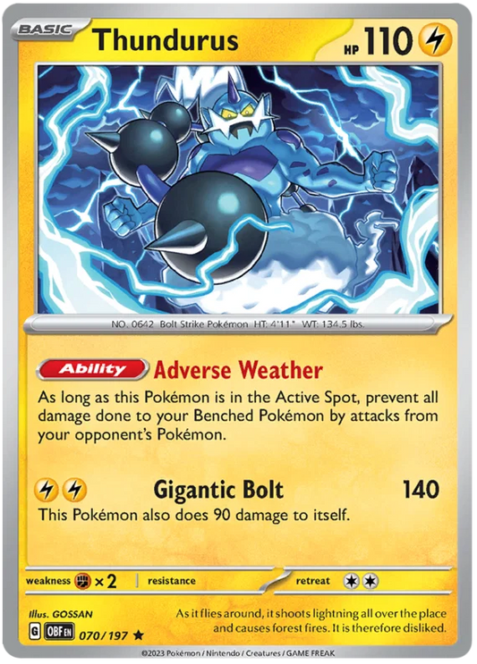 Thundurus holo kaart #070 uit de Pokemon Obsidian Flames set
