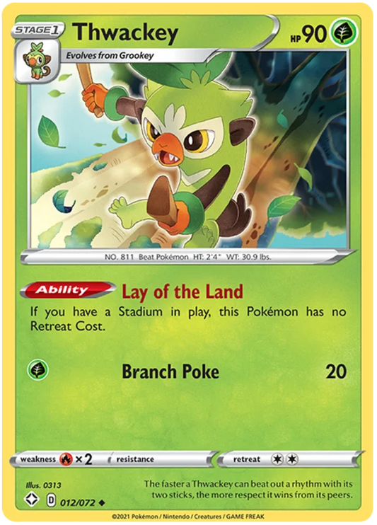 Thwackey common kaart nummer 012/072 uit de Pokémon Shining Fates set