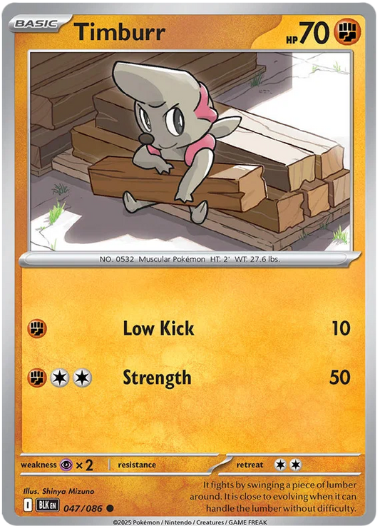 Pokémon Timburr #047 common kaart uit de Black Bolt set