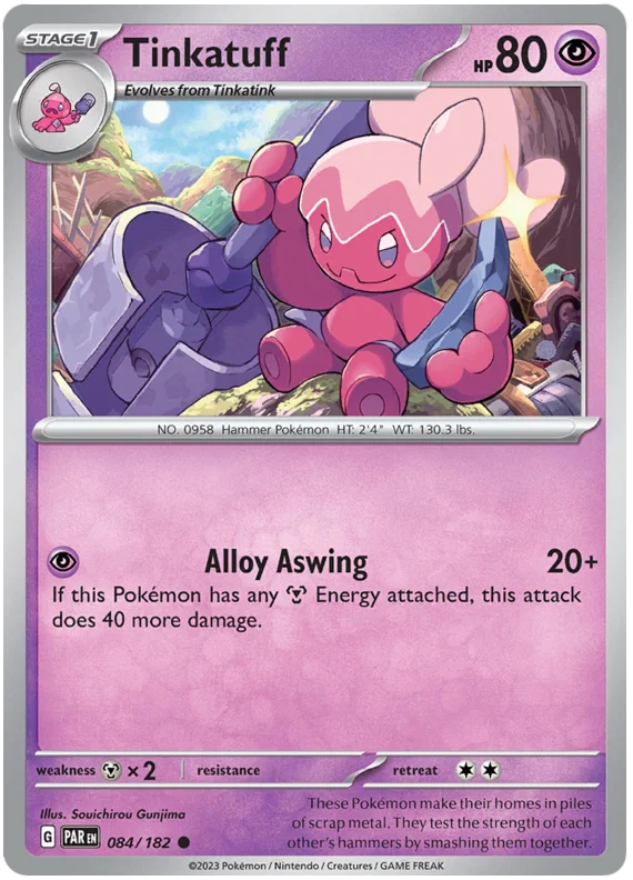 Pokémon Tinkatuff common kaart nummer 084 uit de Paradox Rift set
