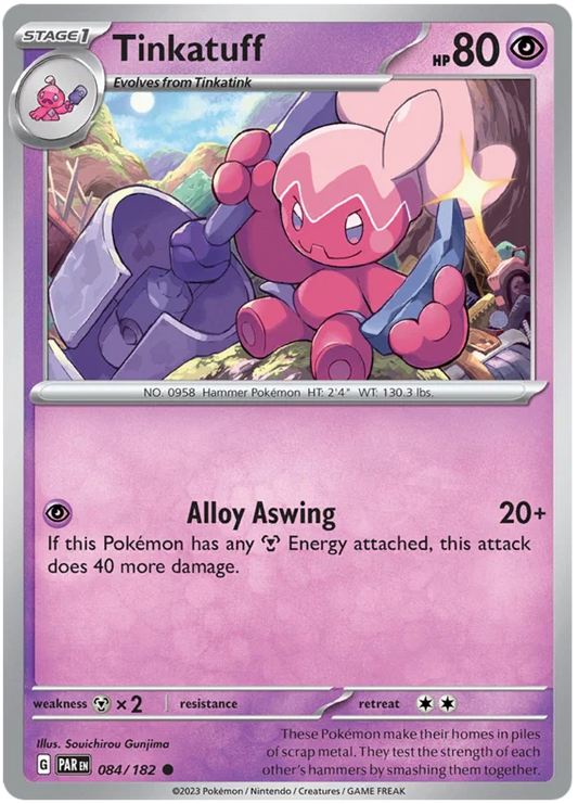 Pokémon Tinkatuff common kaart nummer 084 uit de Paradox Rift set