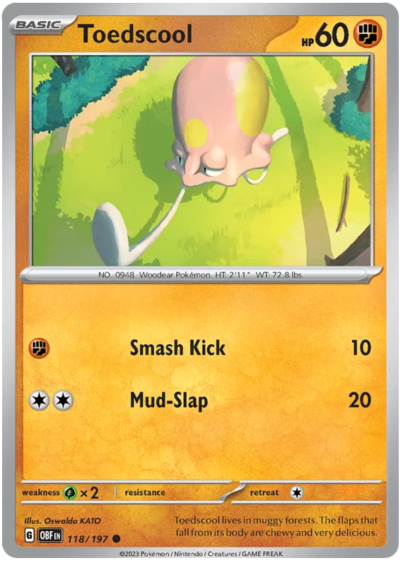 Toedscool common kaart nummer 118 uit de Pokémon Obsidian Flames set