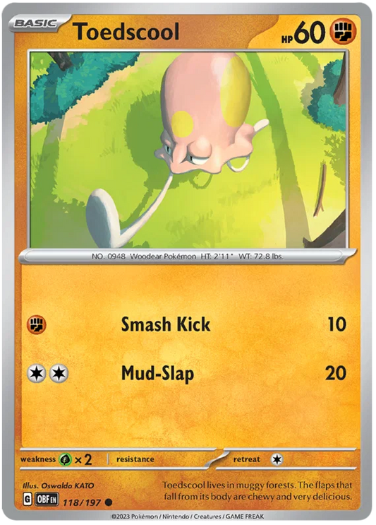 Toedscool common kaart nummer 118 uit de Pokémon Obsidian Flames set