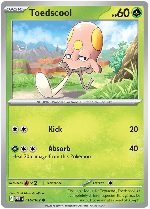 Toedscool common kaart #016 uit de Pokémon Paradox Rift set