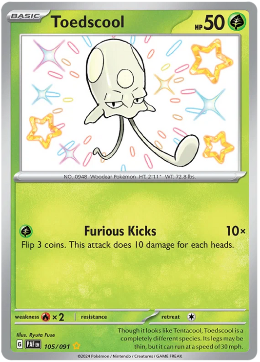Toedscool Shiny Rare Pokémon kaart #105 uit de Paldean Fates set
