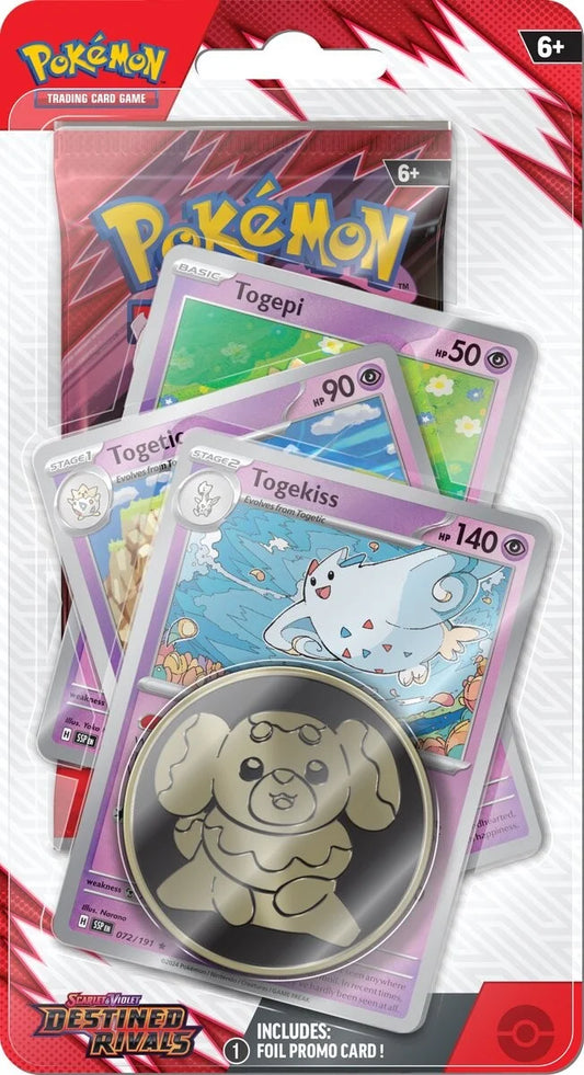 Pokémon Togekiss Premium Checklane Blister met boosterpack, promo kaart en munt uit Destined Rivals