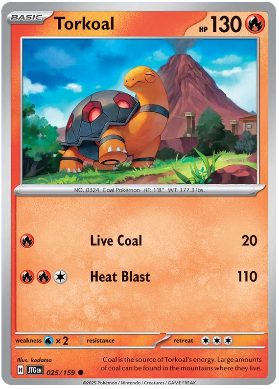 Pokémon Torkoal common kaart nummer 025 uit de Journey Together set