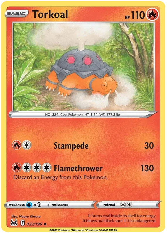 Torkoal common Pokémon kaart nummer 023/196 uit de Lost Origin set met 110 HP