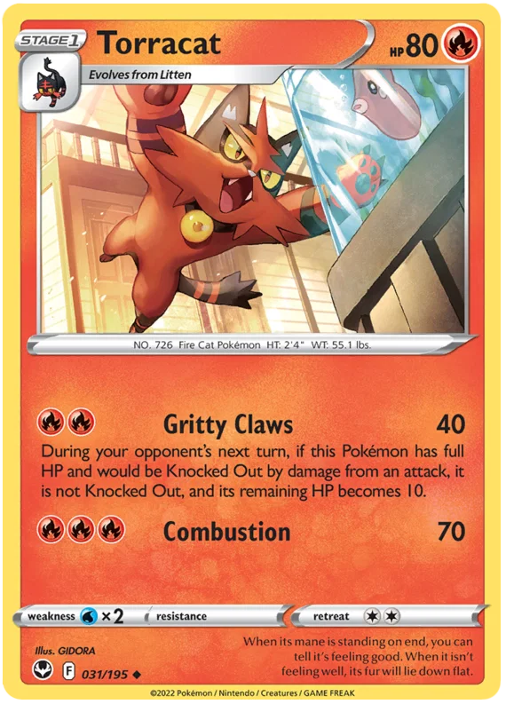 Pokémon Torracat #031 common kaart uit de Silver Tempest set