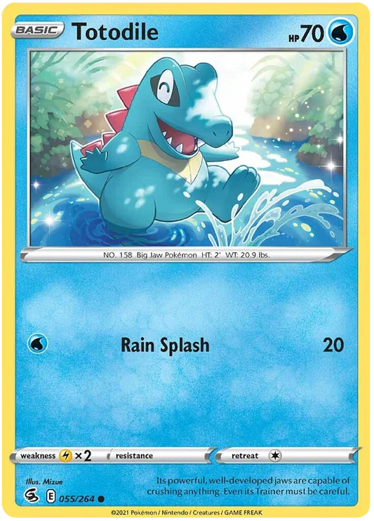 Totodile common pokémonkaart 055/264 uit de Fusion Strike set met Rain Splash aanval